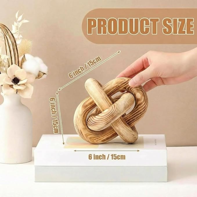 Yalikop 3 Link Wood Knot Decor Rustic Home Décor Accents Hand Carved Coffee Table Decoration, Boho Chain Link Decoration, Modern Shelf, Rustic Objects for Home Living Room Bedroom(Burnt)