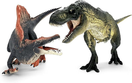Realistic 15" Large Tyrannosaurus Rex & Spinosaurus Dinosaur Action Figures with Movable Jaws – Gift for Birthdays, Collectibles, Cake Toppers, Party Decor & Room Decor for Kids Ages 3-12 (2 PCS)