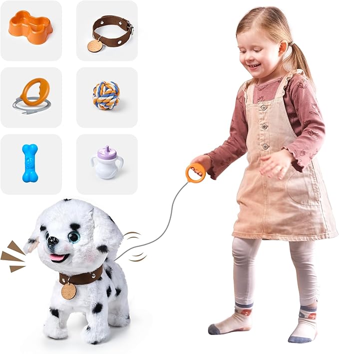 OR OR TU Walking Barking Toy Dog with Remote Control Leash, Plush Puppy Electronic Interactive Toys for Kids, Shake Tail,Pretend Dress Up Realistic Stuffed Animal Dog Age 3 4 5+ Years Old Best Gift