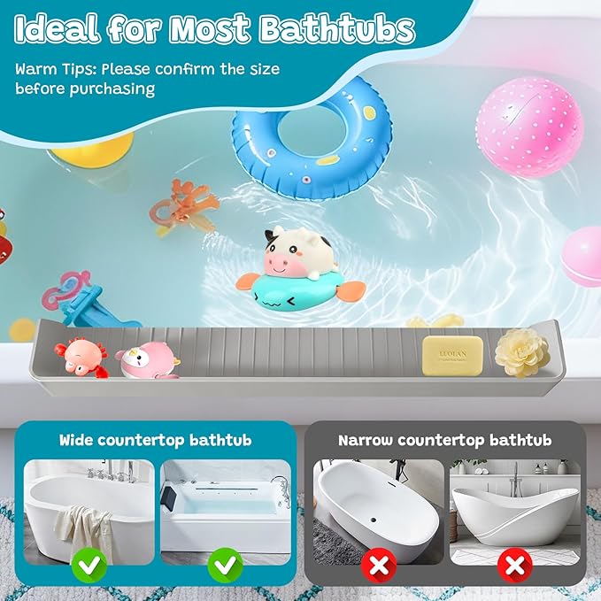 Longer 2.6 Ft Bathtub Splash Guard for Tub, Silicone Water Splash Guard with Strong Suction Cups & Toy, Bath Toy Holder, No Mess Water Spill in Bathroom for Toddlers Kids Baby