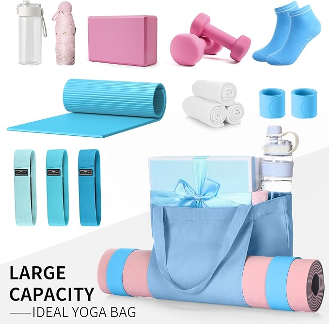Halloscume Yoga Bag Set for Women Including Yoga Mat Tote Bag, Booty Resistance Bands, Non Slip Sports Socks Silicone Ties for Pilates Travel Workout Office Home Gym