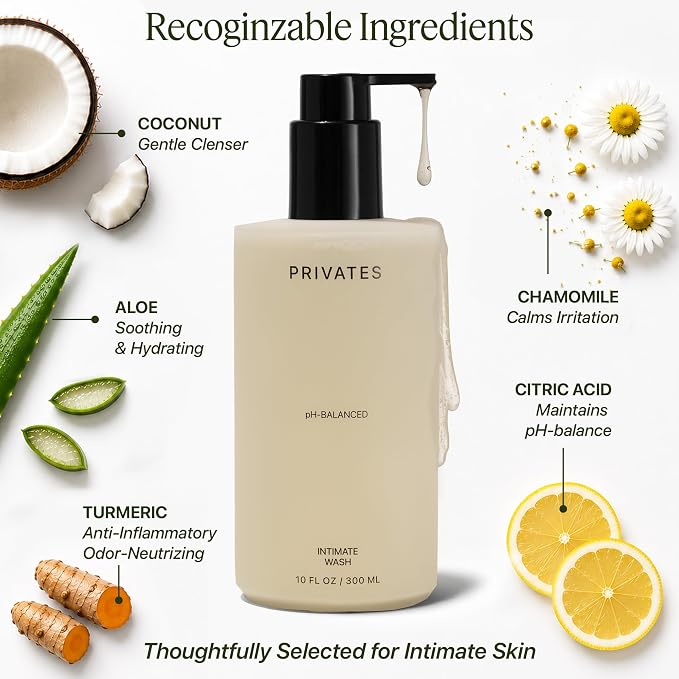 PRIVATES pH-Balanced INTIMATE WASH for Women & Men | Odor Control, Irritation & Dryness Relief | Hydrating & Soothing with Aloe | Microbiome-Friendly | Natural Ingredients | Fragrance-Free | 10 fl oz