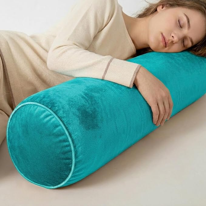 Body Pillow Yoga Bolster Round Cylindrical Pillow Long Dutch Velvet Cushion with Removable Washable Cover for Side Sleepers Meditation and Bedroom Decor(Blue,150cm/59in)