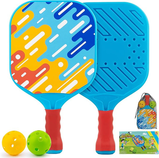 Kids Pickleball Paddles Outdoor Toys for Kid Ages 4 5 6 7 8 Year Old Boy Girl Stocking Stuffers, Beginner Easy to Use Yard Ball Games Set of 2, Lightweight Grip for Small Hands