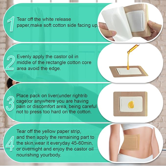 20 Pcs Castor Oil Patches, Castor Oil Pack Wrap with Anti Leakage Cotton for Belly/Feet/Knee (Oils Not Included), 7.9" x 5.9"