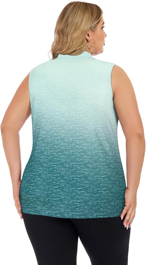 Misyula Style Plus Size Womens Golf Shirt Full-Zip with Pockets Tank Tops | Sleeveless, Quick Dry, Moisture-wicking, Lightweight Vests, Athletic, Tennis, Running, Workout, Casual, Travel, Work