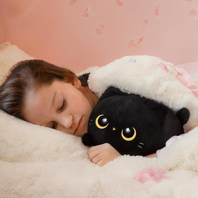 Mewaii Black Cat Plush, Cute Cat Plushies Toy, Soft Kitten Plushie Cuddle Pillow, Anime Plushie Doll, Cute Stuff Toys Gift for Girls, Boys and Males (16 Inch)