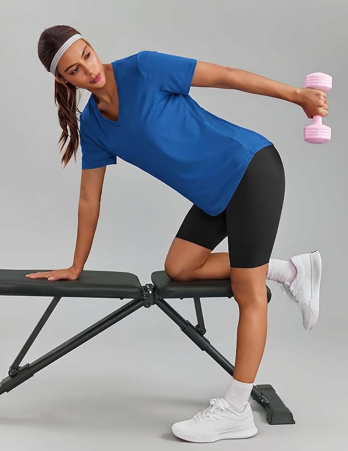 PINSPARK Soft Workout Tops for Women Short Sleeve V Neck Moisture Wicking UPF 50+ Sun Protection Quick Dry Gym Shirts
