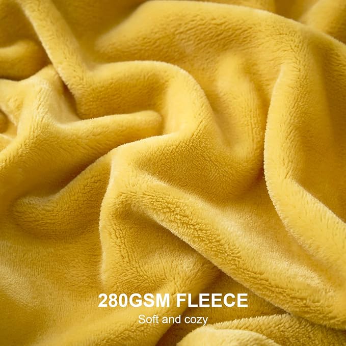Hansleep King Yellow Fleece Blanket, Soft Flannel Bed Blanket | Fuzzy Cozy Blanket 90x108 Inches, Multi-use for Bed, Sofa, Couch, Travel, Camping, All Season Warm Lightweight Cover