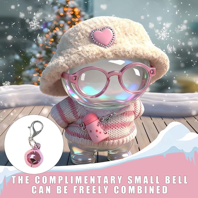 Clothes for 17cm Doll (NO Dolls) - The Set Includes 5 Accessories, Including a Heart-Shaped Velvet hat, Glasses, a Handmade Sweater, a Kettle Pendant and a Bell.Suitable for a 6.7inch Doll