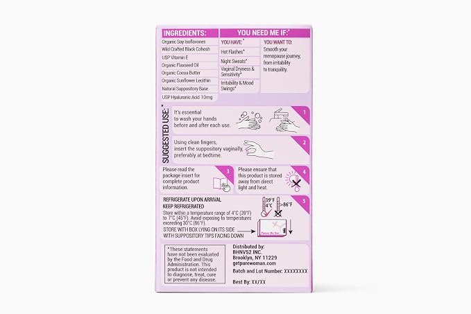 PURE WOMAN - Pause-Me-Not Suppositories - Menopausal Symptom Relief - Natural Ingredients - Relieves Hot Flashes & Vaginal Dryness - Promotes Stable Mood - Enhanced Vaginal Relief - 10 Pk