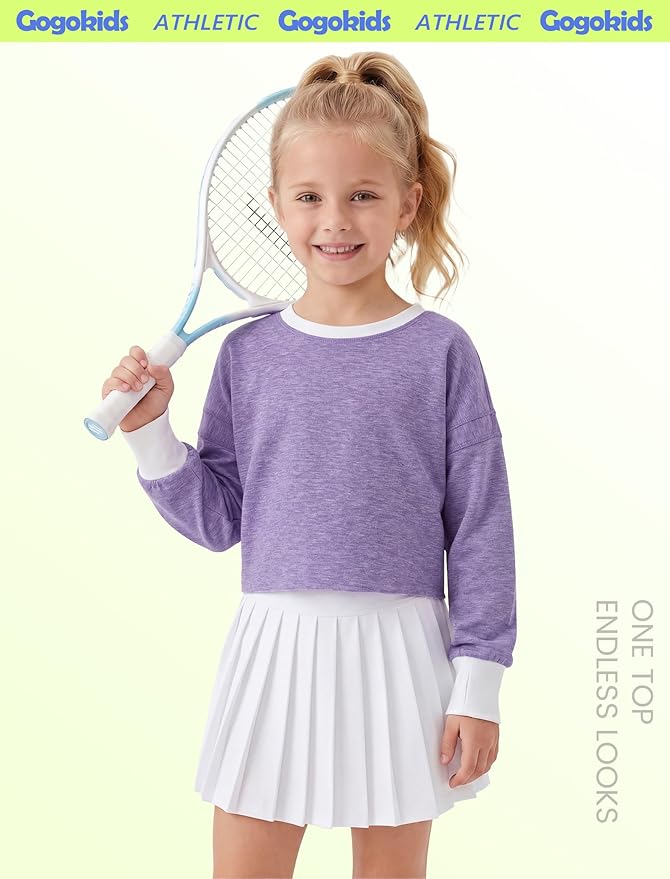 Gogokids Girls Shirts Long Sleeve Athletic Shirts Open Back Tops Active Sports Tshirts Yoga Workout Crop Tees 5-14 Years