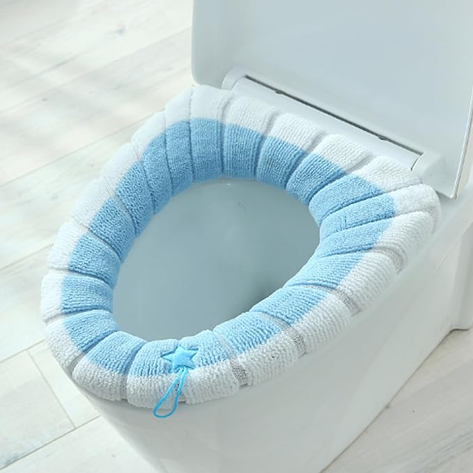 Toilet Seat Covers 4Pcs Soft Toilet Seat Warmer Cushion with Handle Winter Thick Stretchable Washable Bathroom Cushion Fits All Oval Seats Style 2, Xmas Decor