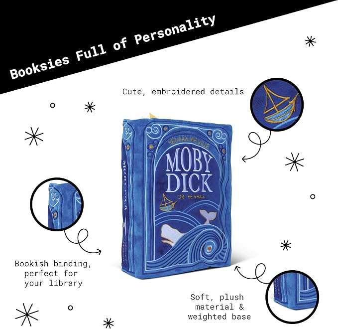Punchkins Moby Dick Book Plush – Soft Collectible Gift for Book Lovers, Readers, Teachers, Bookworms- Literary Decor for Library, Office, or Study– 11x7/PillowSize