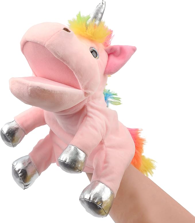 Hopearl Plush Unicorn Hand Puppet with Open Movable Mouth for Imaginative Play, Role Play, Interactive Toy for Storytelling Teaching Puppet Theater, Birthday Gift for Kids Girls, Pink, 12''