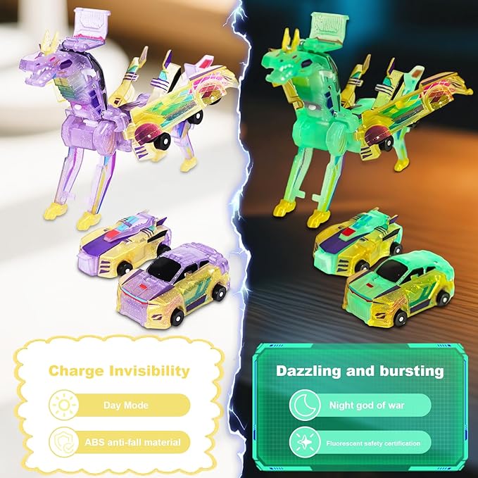 Transforming Dinosaur Toys, 2 in 1 Magnetic Cars Collision Transform into Dino Toys, for Boys Girls Toy Age 4-6, Christmas Birthday Gift (Yellow)