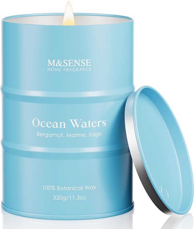M&SENSE Ocean Waters Scented Candles Summer Soy Candle,Beach Candle for Stress Relief Meditation Relaxing, Housewarming Gifts for Women Men, 11.3oz 70 Hour Long Burning
