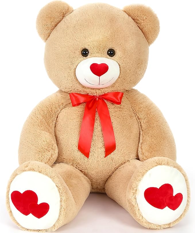 MaoGoLan Big Teddy Bear Plush 42"- Giant BrownTeddy Bear Stuffed Animal with Heart Footprints and Heart Nose - Large Valentines Teddy Bear for Boyfriend,Wife,Lover - Anniversary,Long Distance