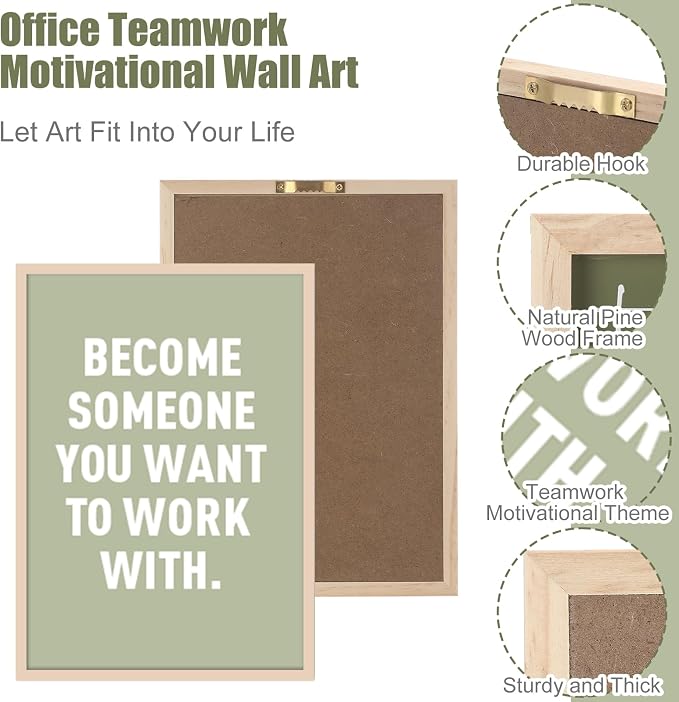 Faccito 8 Set Office Wall Decor Teamwork Motivational Decoration for Office Inspirational Teamwork Wooden Framed Art Decor Large Inspiring Positive Quotes Decoration for Home Work Classroom Cubicl