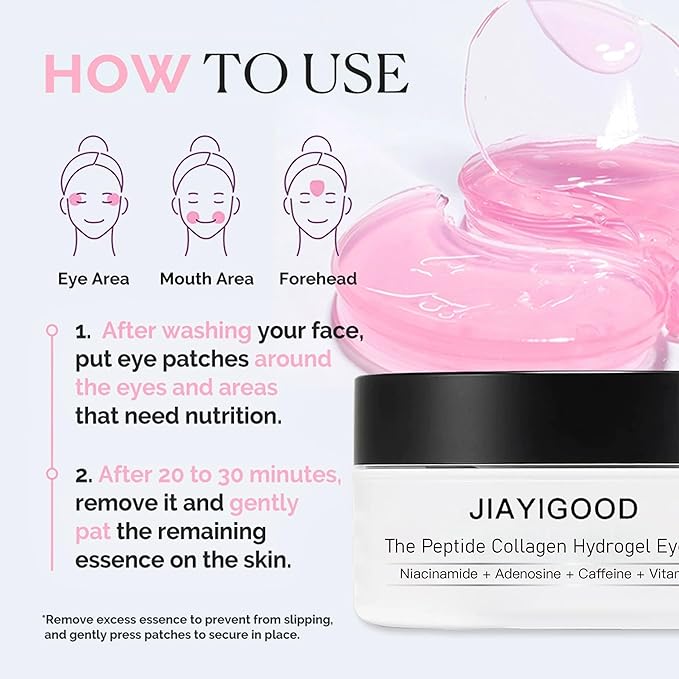 Protein Hydrogel Under Eye Patches, 60 Pairs - Hydrating & Firming Eye Gels for Dark Circles, Puffiness & Wrinkles, Infused with Collagen - Rejuvenating Eye Mask for Smooth, Refreshed Skin