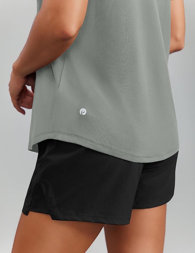 PINSPARK Soft Workout Tops for Women Short Sleeve V Neck Moisture Wicking UPF 50+ Sun Protection Quick Dry Gym Shirts