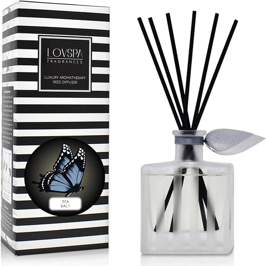 Reed Diffuser Set, Sea Salt Scented Oil Diffuser with Sticks, Home Fragrance Accessories for Bathroom Shelf Decor, Aroma Diffusers for Home or Office Desk, USA Made