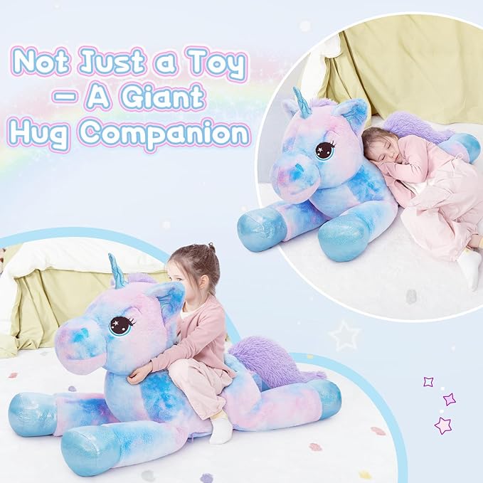 Tezituor 32in Giant Unicorn Plush Toys,Cute Rainbow Stuffed Animals,Birthday Decorations for Girls,Boys,Girlfriend,Big Unicorns Gifts for Children,Purple Blue