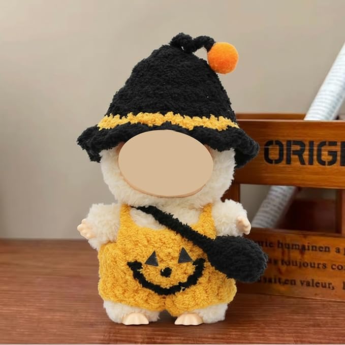17cm Doll Clothes, Halloween Witch Hat and Pumpkin Costume Set Handcrafted Crochet Halloween Clothes for 6.7"(No Doll Included)