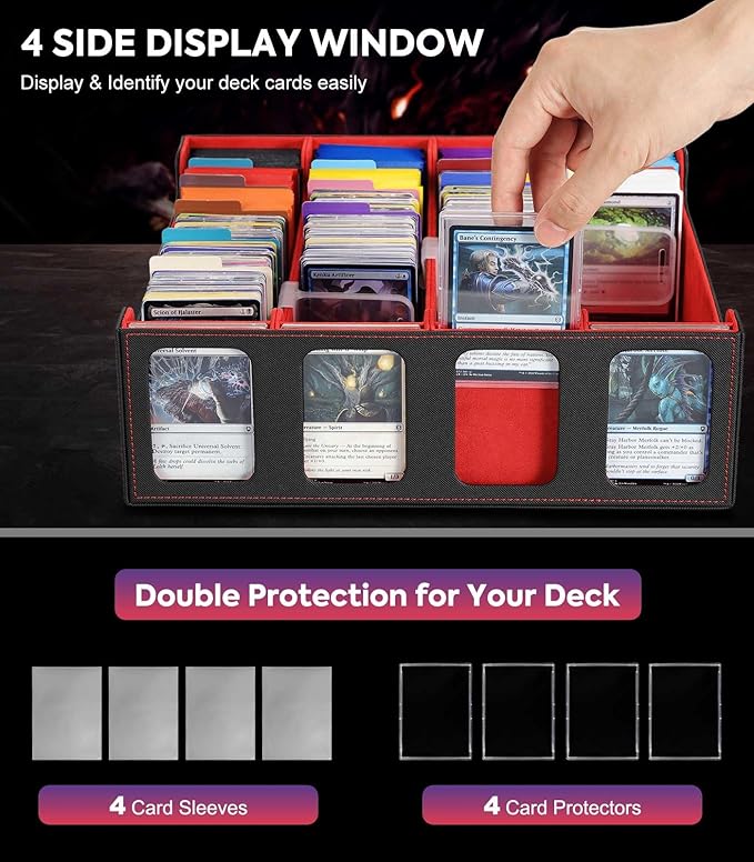 MoKo Card Storage Box for Trading Cards, 3000+ MTG Deck Box with 24 Colorful Dividers & 4 Card Supporters, Commander Card Deck Case with Display Window, Fits for Magic Game Cards, YugiOh, Black Red