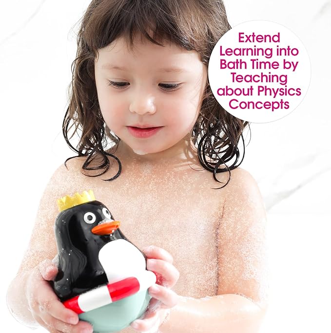 Edushape Roly Poly Penguin - Toddler Bath Toys - Early Child Development Learning Boys & Girls Water Bath Toy - Baby Bath Toys for Toddlers 1-3 Teaches Cause and Effect, Physics, and STEM