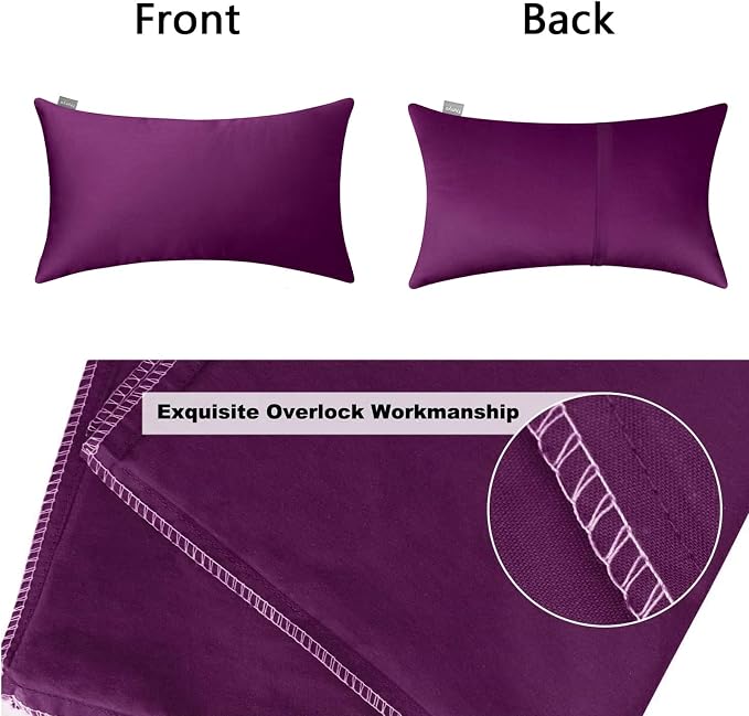 Thmyo 4-Pack 100% Cotton Lumbar Comfortable Solid Decorative Throw Pillow Case Rectangle Cushion Cover Pillowcase DIY Throw Pillowcase(12x20inch/30x50cm,Dark Reddish Purple)