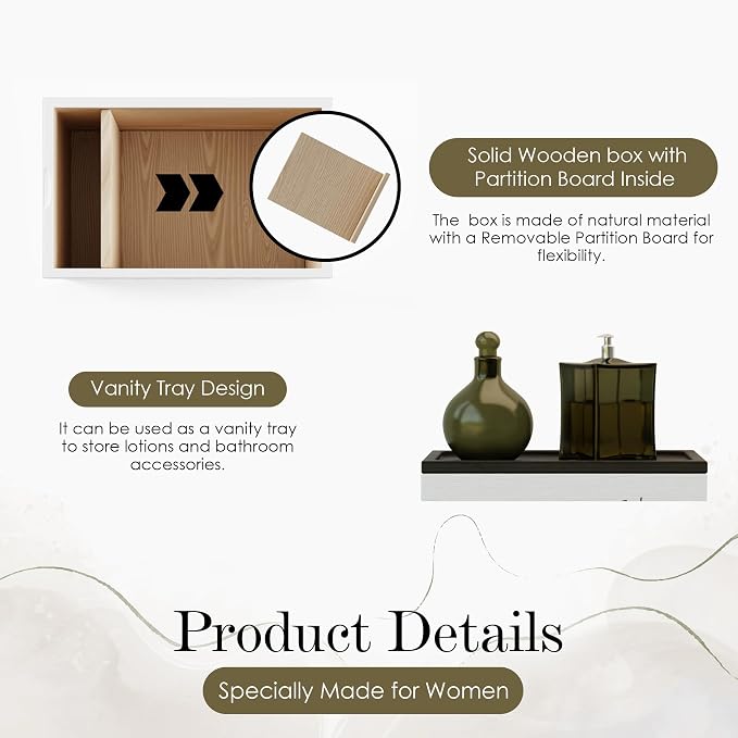 HOTCAN Discreet Wooden Tampon Holder for Bathroom with Built-In Vanity Lid | Feminine Pads Dispenser Organizer for Bathroom Countertop | Compact and Elegant Design | Multiple Mounting Options (Moon)