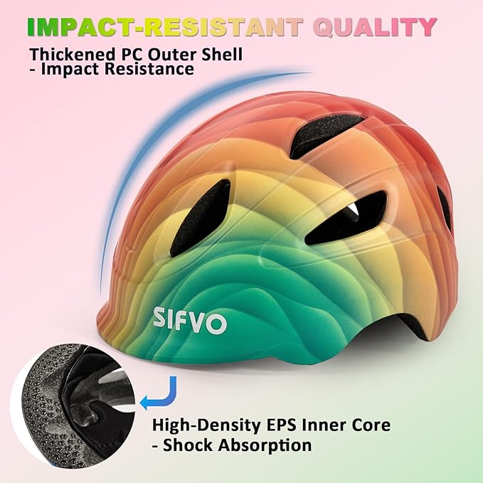 Kids Bike Helmet with LED Light, SIFVO Youth Toddler Boys Girls Helmets,2 Size Adjustable for Ages 3-5-10,Multi-Sport for Bicycle, Scooter, Skateboard,46-55cm