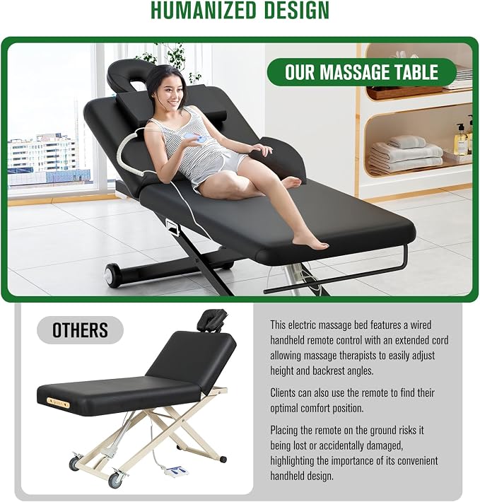 Olela 31.2" Electric Heavy Duty Massage Table, Electric Esthetician Bed with Electric Lift & Manual Backrest, Treatment Table with Metal X Frame, PU Leather for Spa, Beauty, Tattoo