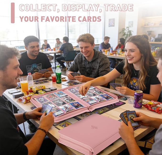 Trading Card Binder 9 Pocket, 360 Pockets Double-Sided Card Album, Premium PU Leather Zipper Card Holder for MTG, TCG, Sports & Game Cards, Must-Have for Collectors（Pink）