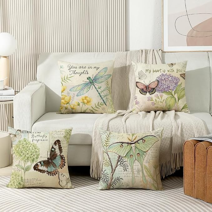 wyooxoo Farmhouse Pillow Covers 18x18 Set of 4 Spring Pillow Covers Outdoor Decorative Throw Cushion Case for Sofa Couch Living Room