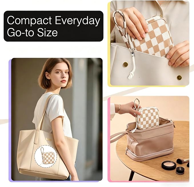 Corduroy Period Pouch for Women, Cute Sanitary Pad Pouch with Zipper, Portable Tampon Holder for Purse, Sanitary Napkin Storage Bag for Travel (Checkered Brown White)