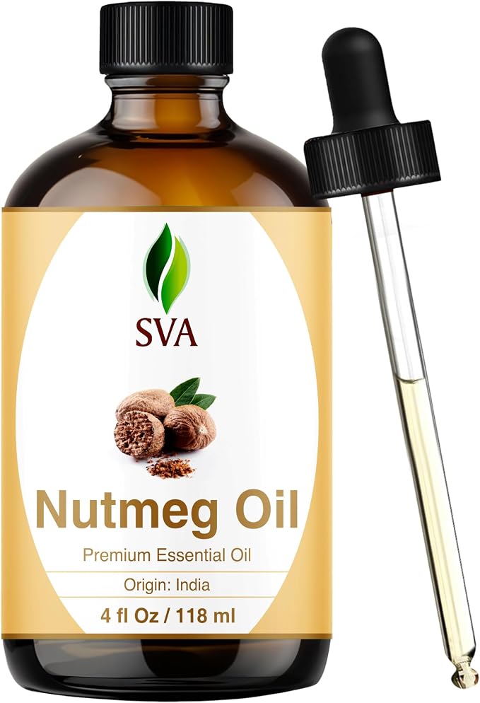 SVA Nutmeg Essential Oil 4 Fl Oz – for Diffuser, Skin & Hair Care – Ideal for Massage & DIY Blends - with Dropper