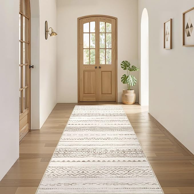 Nakagishi Boho 2x6 Runner Rug Machine Washable Rugs Non Slip Brown | Soft Underfoot, Stain Resistant, Carpet for Bedroom/Kitchen/Entryway/Hallway, Bathroom Pet & Kid Friendly Moroccan Farmhouse