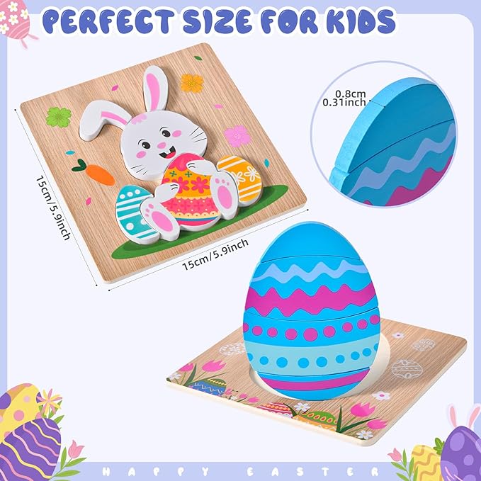 4 Pack Easter Wooden Puzzles for Kids Boys Girls Toddlers Jigsaw Puzzles Toys for Easter Basket Stuffers Party Favor