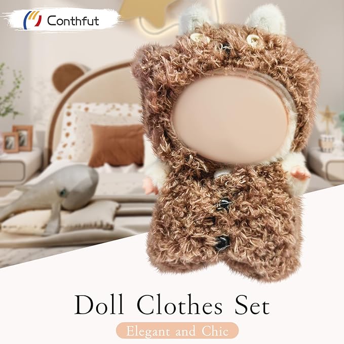 17cm Doll Clothes, Clothes for Dolls Outfit, Accessories for Dolls Clothes, Cute Clothes Set for Doll,No Doll Included(Dark Brown Bear)
