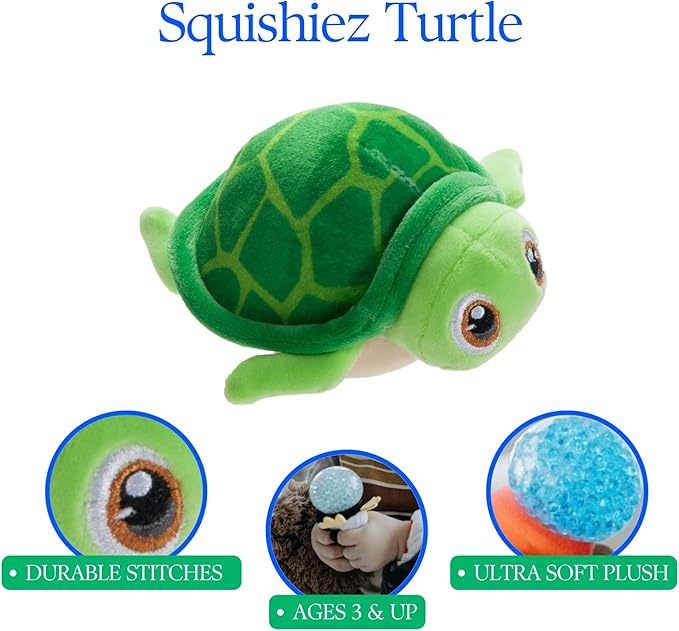 The Petting Zoo Sea Turtle Stuffed Animal Plushie, Gifts for Kids, Squishiez Sealife Animal Squeeze Toy, Green Tortoise Plush Toy 3 Inches