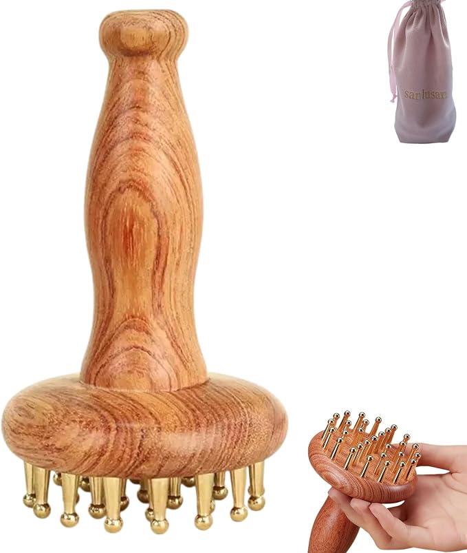 Copper gua sha Tool for Promote Blood Circulation,29-Teeth Copper Meridian Massager with Handle for Head and Body