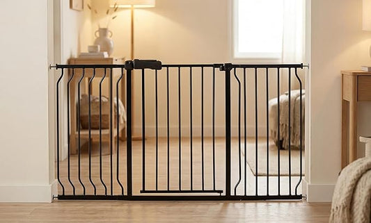 Extra Wide Baby Gate, 52.7-57.5 Inch, Large Walk Through, Black Metal, Pressure Mounted, Long Safety Dog Gate for House Doorways & Stairs