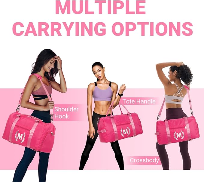 Gym Bag for Women, Personalized Duffle Bag with Shoe Compartment, Sports Bag for Yoga & Dance with Wet Pocket and Mat Strap(HotPink,M)