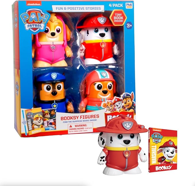 P.M.I. Booksy PAW Patrol Edition | 4-Pack Collectible Figures with Built-in Tiny Storybooks | Educational Toy Set for Kids | Officially Licensed by PAW Patrol (Assortment B)