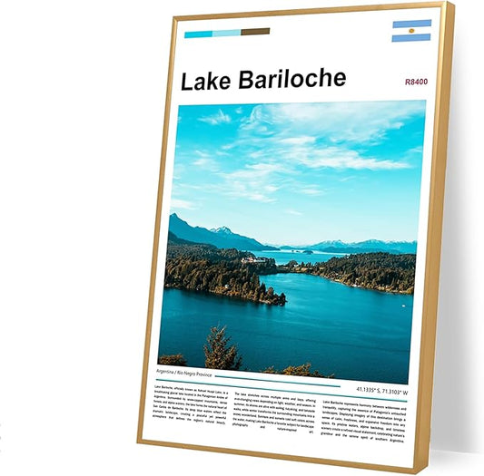 Poster Lake Bariloche Wall Art Original Design(30"x20" Wrapped Canvas) Argentina Patagonia Landscape Print Andes Mountains Nature Scenery Nahuel Huapi Glacial View South America Travel Home Decor