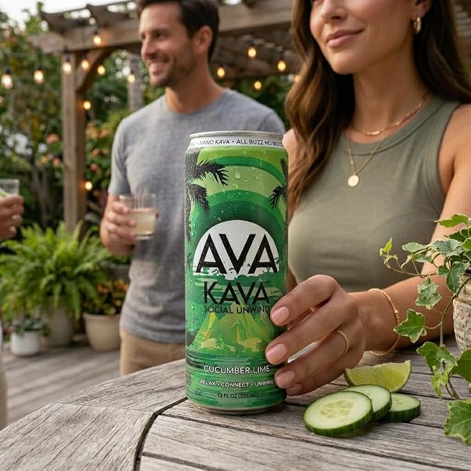 AVA Kava | Alcohol-Free Relaxation Drink | Cucumber Lime | Fast Acting Nano Kava • Zero Sugar Alcohols • Vegan • Plant Based • No Preservatives • Natural Flavors • Non GMO • Gluten Free | 12oz Cans (6-Pack)