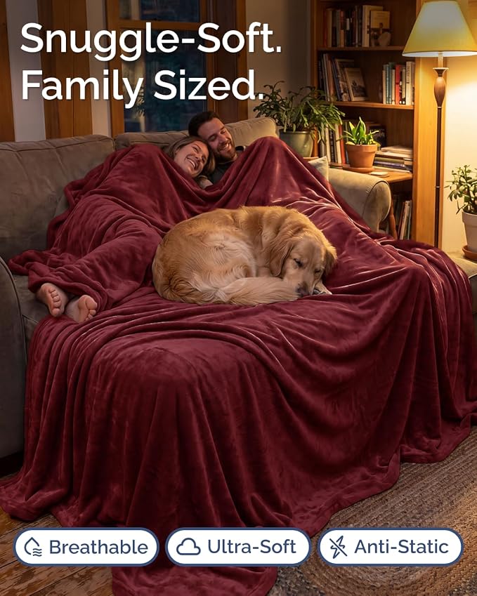 Ultra Soft Fleece Blanket Giant Blanket Size - Flannel Fleece Luxury Blanket - Lightweight for Couch Bed Chair - Thick, Warm and Breathable - All Season Cozy, Burgundy