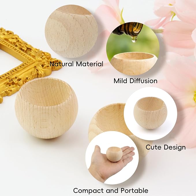Wealrit 2 Pcs Small Round Wooden Essential Oil Diffusers, Egg-Shaped Beech Wood Diffusers for Essential Oils Wooden Aromatherapy Diffusers(Beech)